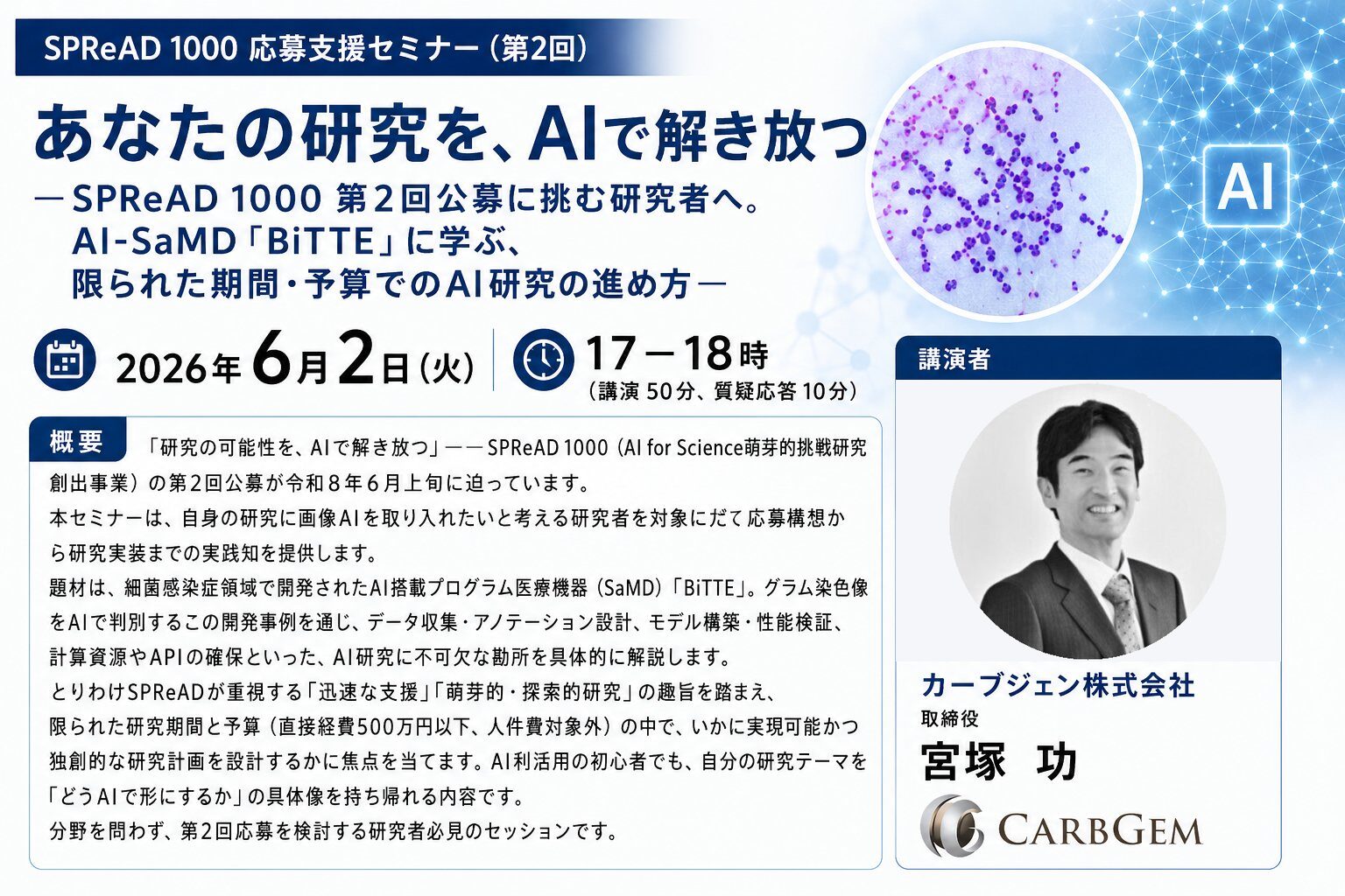 SPReAD 1000 第2回公募対策｜AI-SaMD「BiTTE」開発事例セミナー